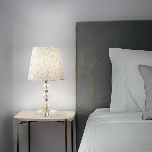 Check Table Lamp Ideallux QUEEN TL1 Medium Gold Fabric Shade E27 077741
