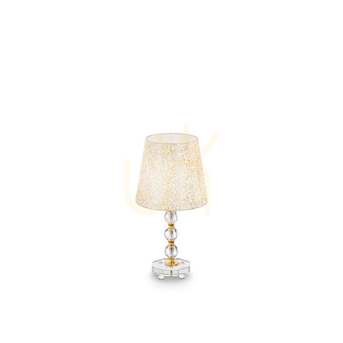 Check Table Lamp Ideallux QUEEN TL1 Medium Gold Fabric Shade E27 077741