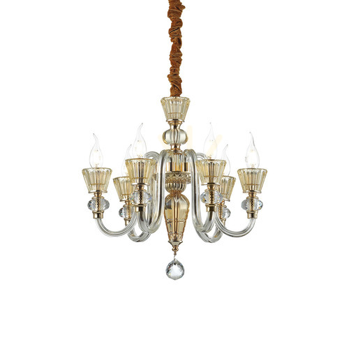 Check Pendant Light Ideallux Strauss SP6 Gold Glass 50.5 cm 140605