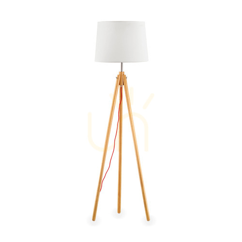Check Standing Lamp Ideallux York PT1 Wood Fabric E27 164cm 089805