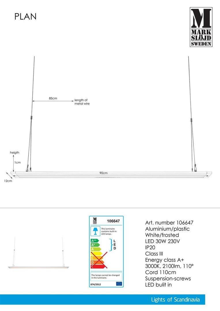 View LED Ceiling Panel Markslojd Plan 90 cm White 30W 106647 LED Ceiling Panel Markslojd Plan 90 cm White 30W 106647