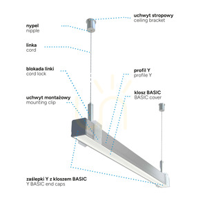 LED profile LUMINES type Y silver anodized 2.02 m small 6
