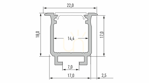 Check Lumines type W LED profile 2 m, anodised inox, recessed, 22 × 18 mm, strip up to 12 mm