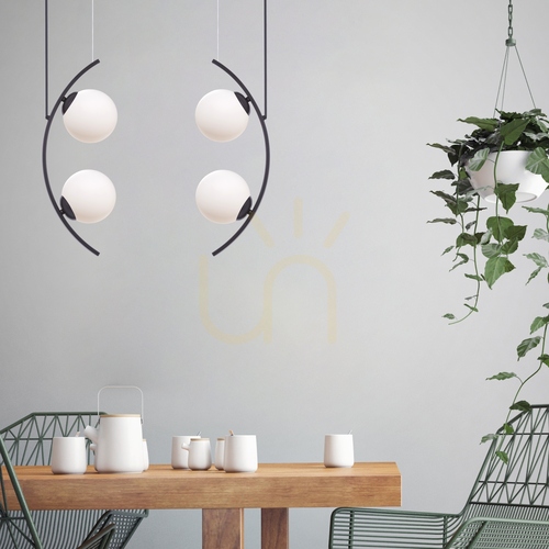 Check Zuma Line HELIX 5016 black pendant light with white glass shades, 4×E14
