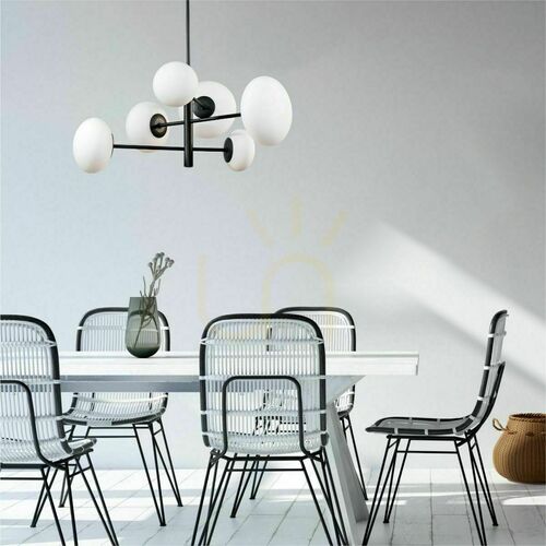 Check Zuma Line OMI 1196 Pendant Light Black, 6 Opal Glass Shades G9