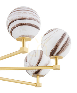 ARUBA 5067 Argon chandelier, 8 × E14, white-brown marbled glass globes, brushed brass, 82 cm small 5