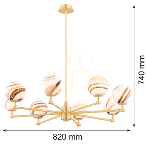 ARUBA 5067 Argon chandelier, 8 × E14, white-brown marbled glass globes, brushed brass, 82 cm small 6