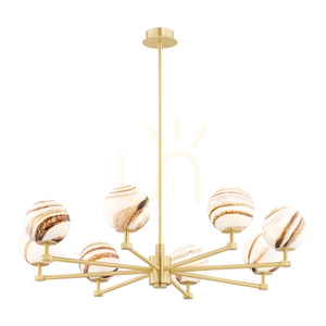 ARUBA 5067 Argon chandelier, 8 × E14, white-brown marbled glass globes, brushed brass, 82 cm small 0