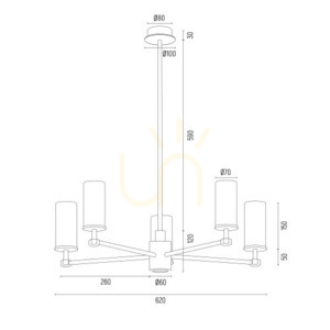 Chandelier ARGON Hampton transparent glass brass 5-light E14 2177 small 11