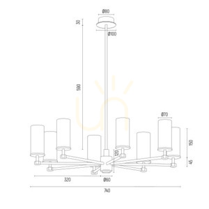 Argon Hampton Glass Brass Chandelier 8xE14 740 mm 5066 small 8