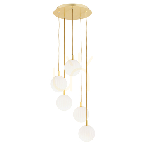 Check Pendant Light ARGON Paloma 5-Light White Glass Brass 2183