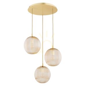ARGON Paloma 6311 pendant light, 3 × E27 max 15 W, honey reeded glass, brushed brass, 55 × 152.5 cm small 1