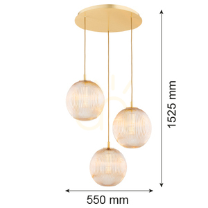 ARGON Paloma 6311 pendant light, 3 × E27 max 15 W, honey reeded glass, brushed brass, 55 × 152.5 cm small 7