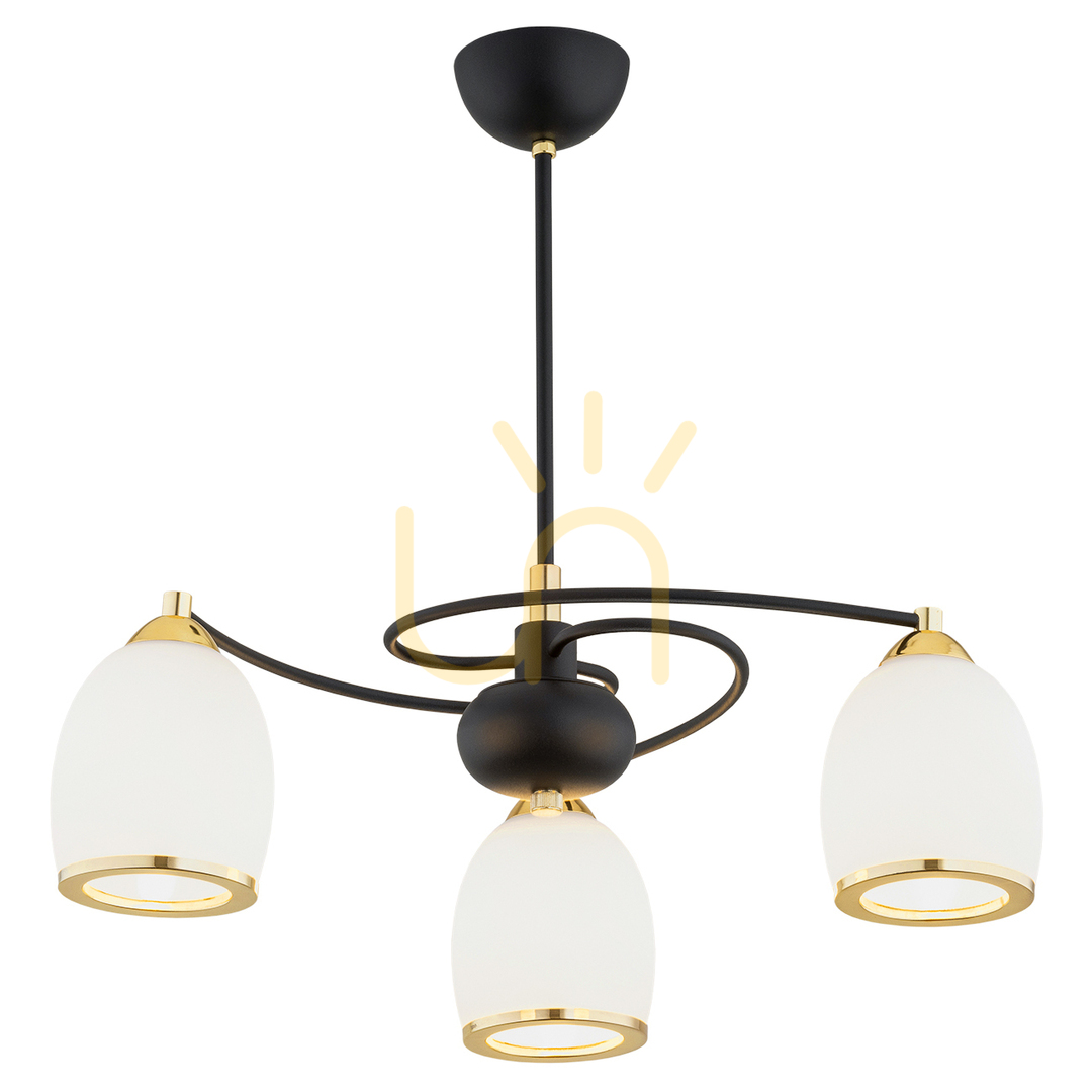 Argon Avila Plus 3-Light White Glass Brass Chandelier 6144
