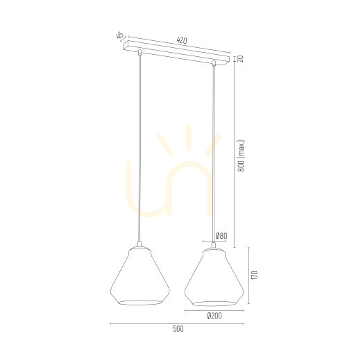 Check Pendant Lamp ARGON Decorato 854, clear glass, matt black, 2 x E27, 56 cm