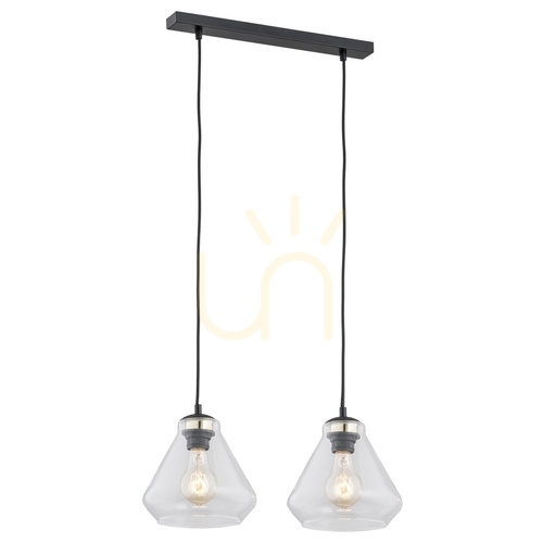 Check Pendant Lamp ARGON Decorato 854, clear glass, matt black, 2 x E27, 56 cm