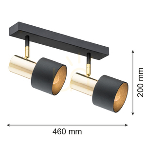 Plafond ARGON DORIA black brass E27 2x light points IP20 925 small 2