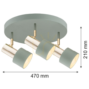 ARGON Doria 6007 ceiling spotlight, textured sage with brassed fittings, 3 x E27 small 1