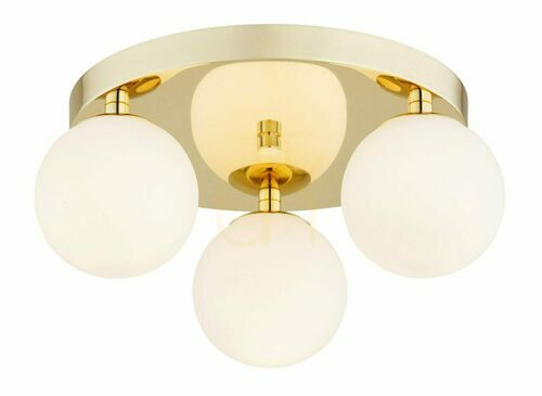 Check Argon FLAVIO 1413 ceiling light, brass with 3 white opal glass globes, 3xE14 IP44, 34 cm