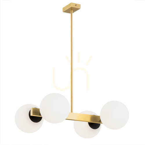 Check Argon Freemont White Opal Matte Brass Glass 4-Light Chandelier 1767