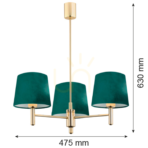 Check Chandelier ARGON Ponte Plus 3xE27 Brass Green Velour 6192