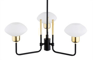 Argon Ravello 6166 3-light chandelier, black and brass, opal glass, E14 small 2