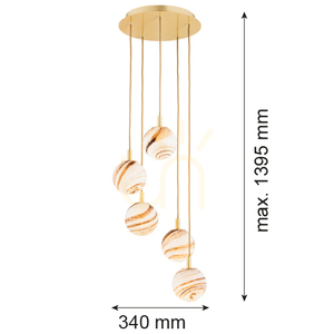 Argon ARUBA 2182 Pendant Lamp Marbled Glass, Brushed Brass, 5xE14, 139.5 cm small 4