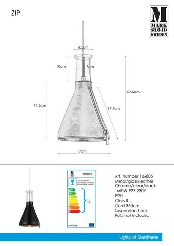 Check Pendant Light Markslojd Zip 106805 Chrome Black Glass Metal E27