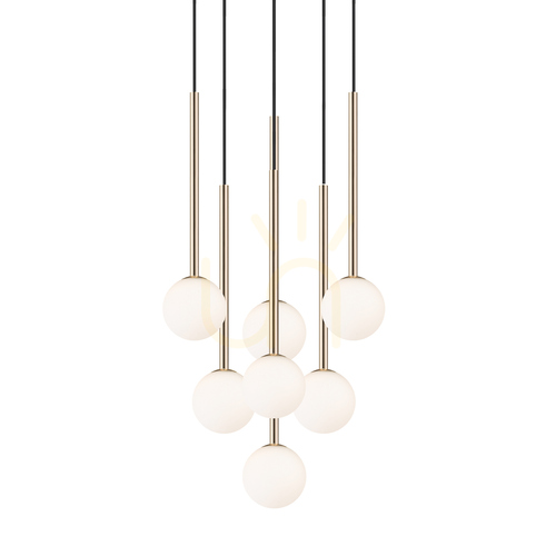 Check Zuma Line ARCTURUS P0574-07F-F7AA pendant light, French gold, 7×G9, 46 cm