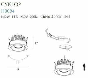 Ceiling Eyelet Max Light Cyklope H0094 4000K White 12W 6cm IP65 small 1