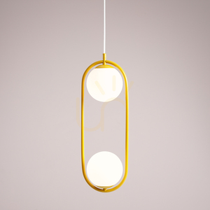 Aldex Riva 2 Mustard 1086H14 Pendant Light – Mustard Frame, 2 White Glass Globes, 2x E14 small 1