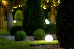 Decorative White Gloss Ball - LUNA BALL 40 cm including mounting kit, 3m cable, skewer - PREMIUM - UV small 10