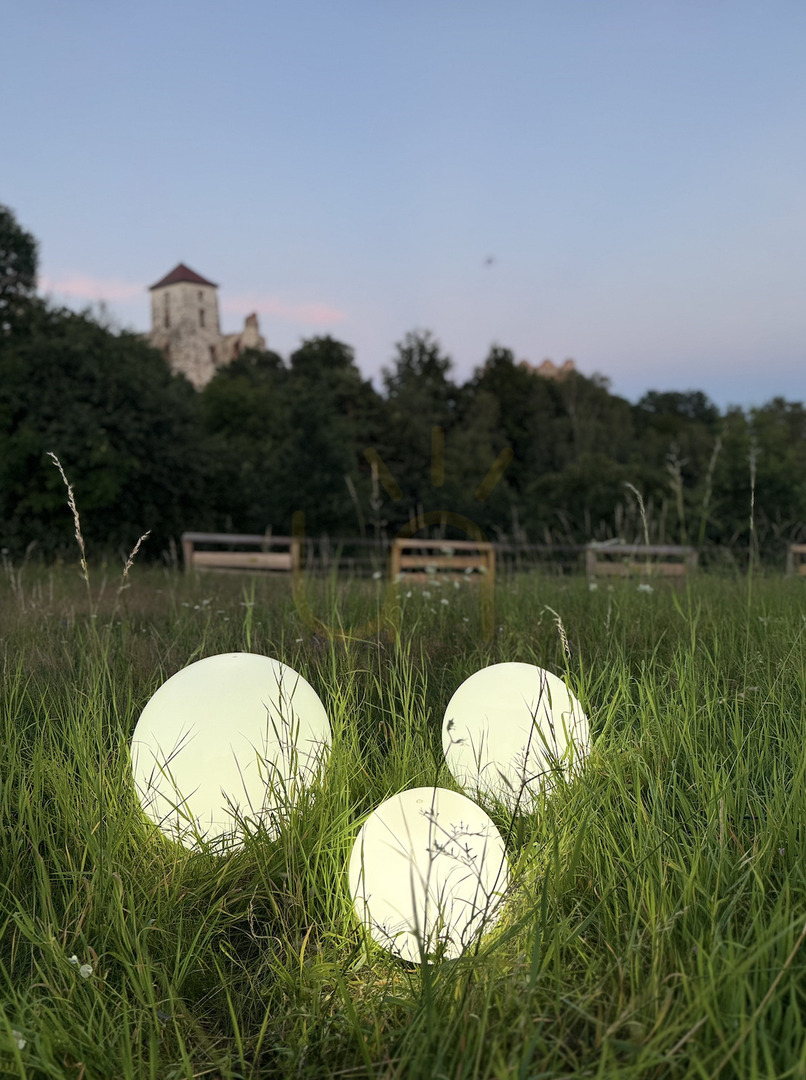View Glossy White Garden Ball - LUNA BALL 50 cm, includes mounting kit, 3-meter cable, and spike - UV Glossy White Garden Ball - LUNA BALL 50 cm, includes mounting kit, 3-meter cable, and spike - UV