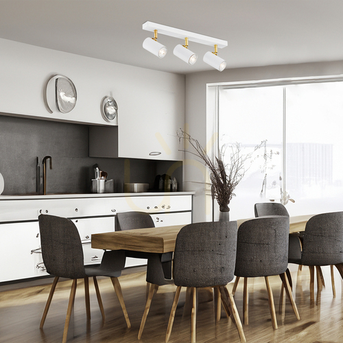 Check ARGON LAGOS 1475 three-light ceiling spotlight, matt white with brass-plated details, 3×GU10