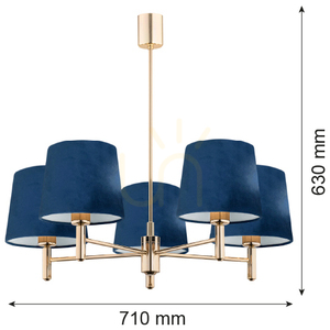 Argon Ponte 2086 Chandelier Navy Blue Velvet 5xE27 Brassed Steel 71 cm small 2