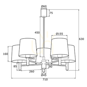 ARGON PONTE 2089 Chandelier, Pink and Dark Brass, 5xE27 small 3