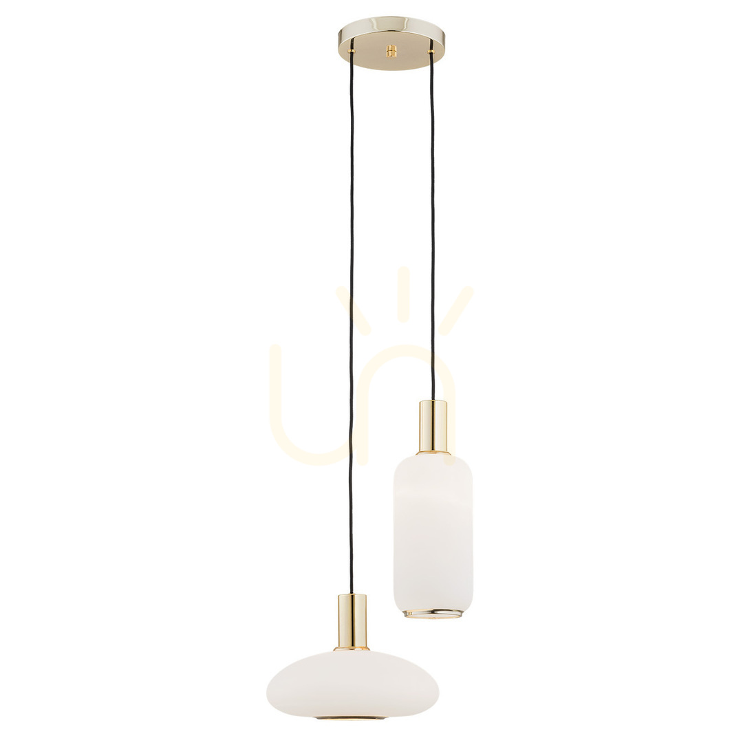 Argon Sagunto White Opal Glass Brass Pendant Light 2xE27 896