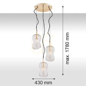 Pendant Light ARGON CADIZ 1464 Transparent Crystal Brass 3xE27 small 1