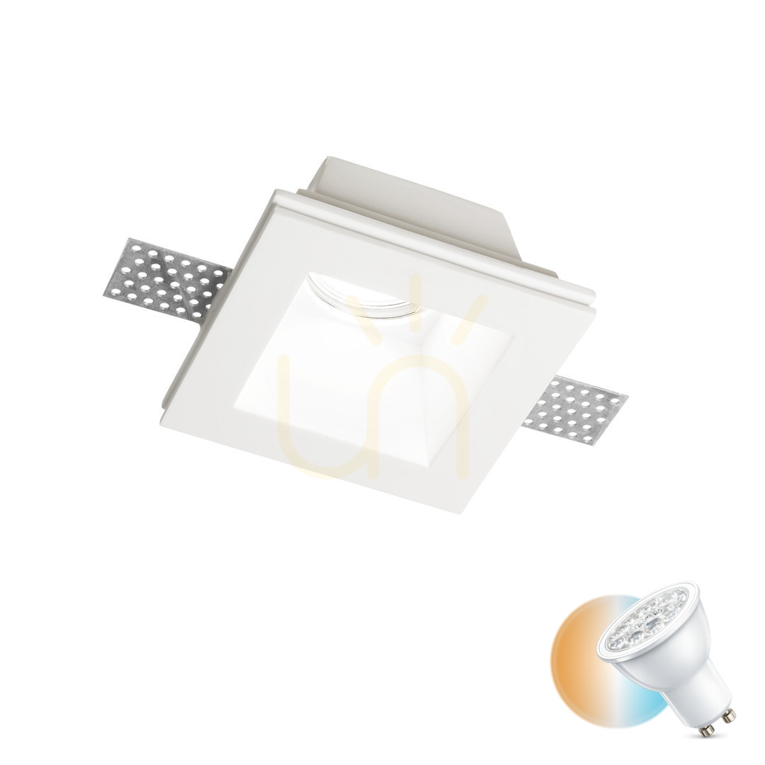 Recessed Luminaire Ideallux Samba FI Square D70 White Gypsum GU10 139029