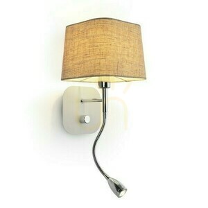 Rendl PERTH R13661 E14 wall light with textile shade and LED reading light, beige/white/chrome small 0