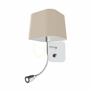 Rendl PERTH R13661 E14 wall light with textile shade and LED reading light, beige/white/chrome small 6