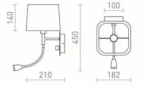 Rendl PERTH R13661 E14 wall light with textile shade and LED reading light, beige/white/chrome small 7
