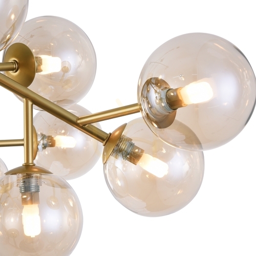 Check Maytoni Dallas MOD545PL-20G gold ceiling light, amber glass, 20×G9, 75 cm