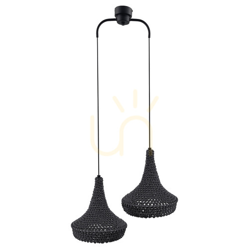 Check Pendant Light Antigo Mahaka 2 Grey Steel Cotton E27 50 cm 5182