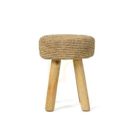 Check Stool BAZAR BIZAR Island Collection Natural Teak Wood Raffia 45 cm
