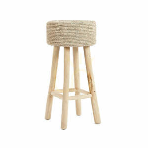 BAZAR BIZAR Raffia bar stool, teak wood and raffia, natural, 75 cm small 2