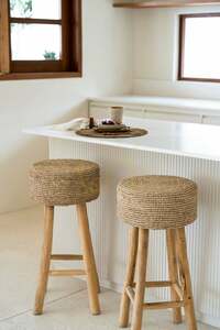 BAZAR BIZAR Raffia bar stool, teak wood and raffia, natural, 75 cm small 3