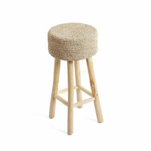 BAZAR BIZAR Raffia bar stool, teak wood and raffia, natural, 75 cm small 6