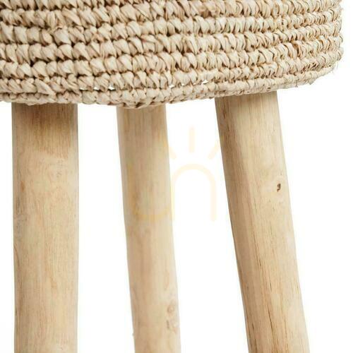 Check Bar Stool BAZAR BIZAR Island Collection Teak Wood Raffia Natural 75 cm