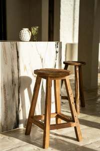 BAZAR BIZAR Shibori bar stool in natural reclaimed teak, 70 cm small 8